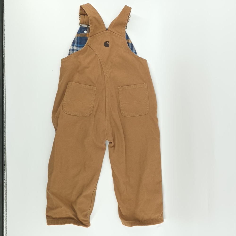 Carhartt Overalls Lined Brown Double Knee Canvas Bibs Workwear Toddler Size 2T - Picture 3 of 7